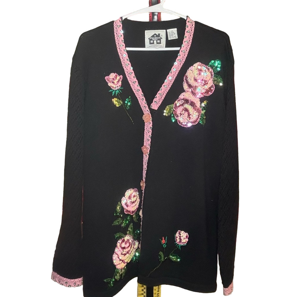 VTG Storybook Knits Sequin Rose Sweater